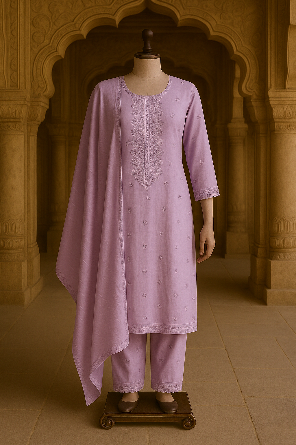 Kurti with Pant & Dupatta in Chanderi Silk