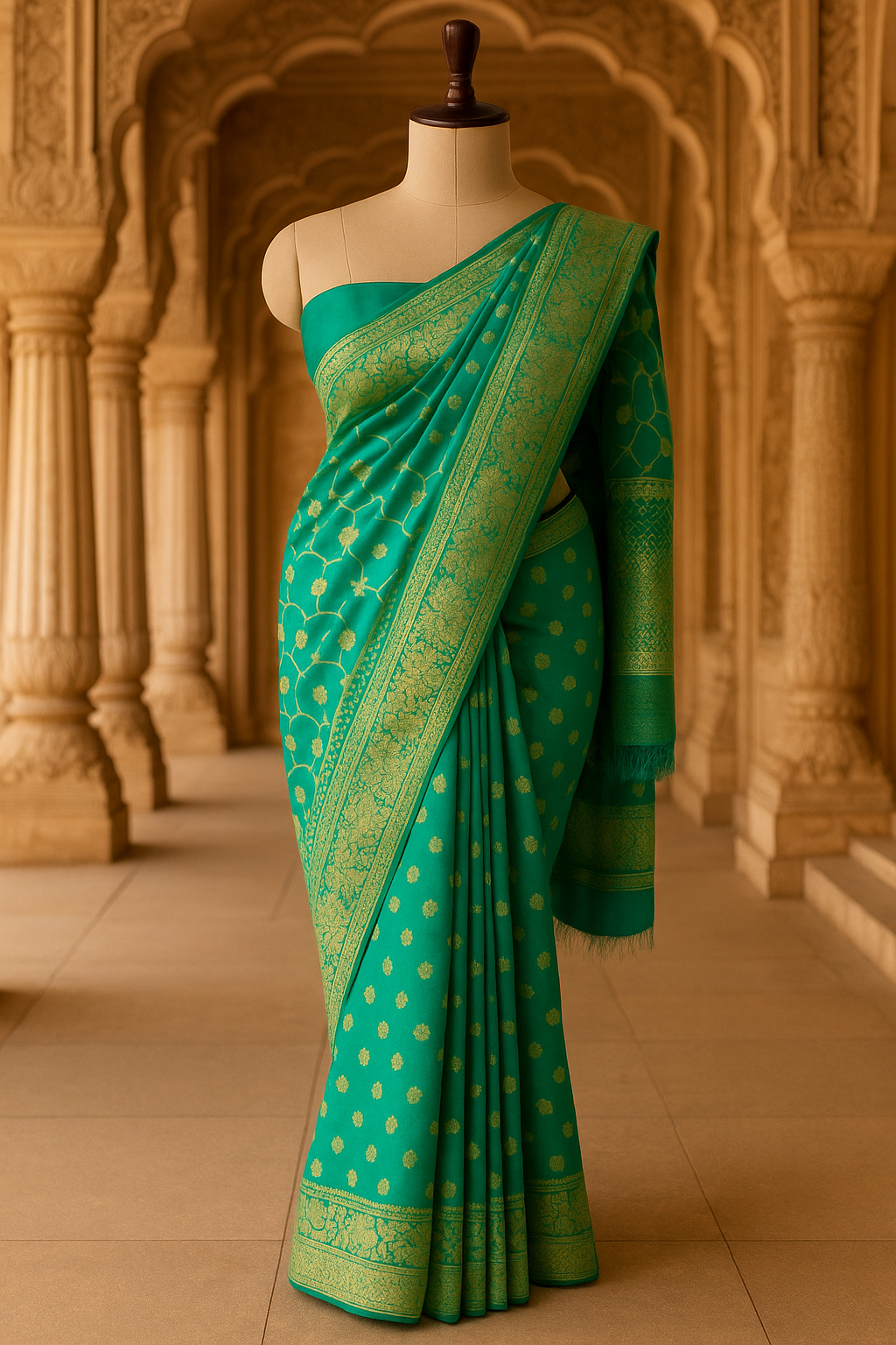 Green Silk Unstitched Saree