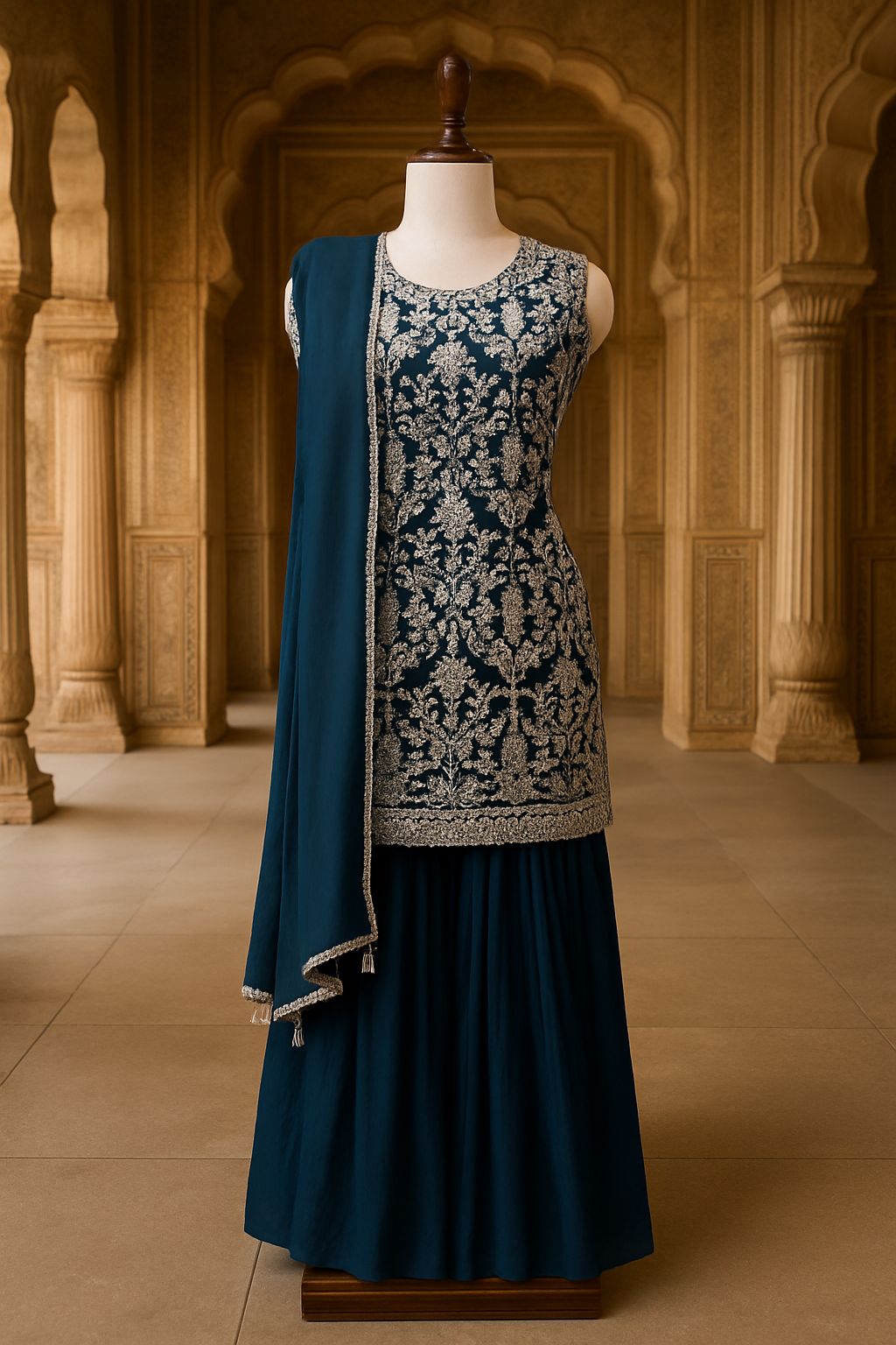 Teal Blue Sharara Set