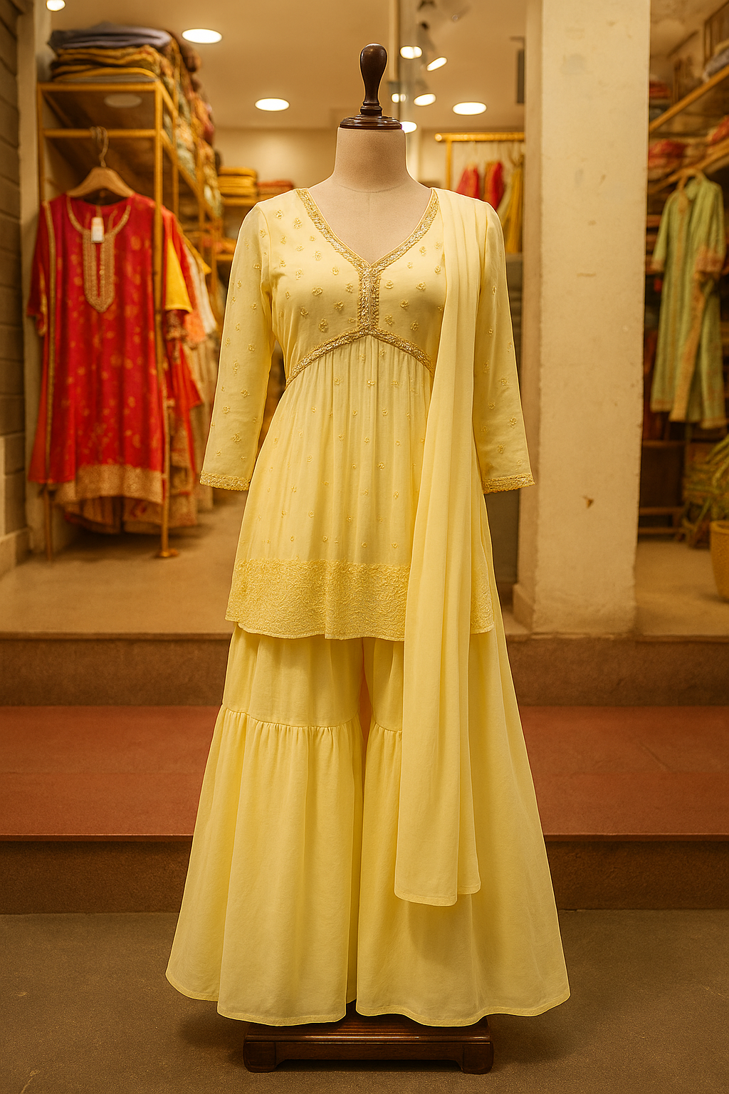 Butter Yellow Gharara Suit with Dupatta