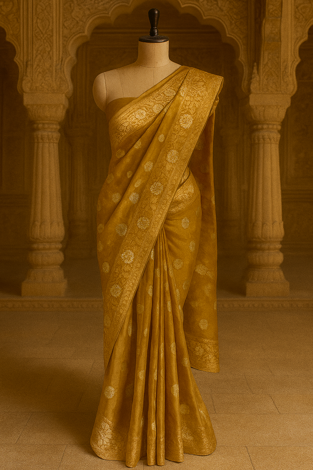 Antique Mustard Gold Banarasi Saree
