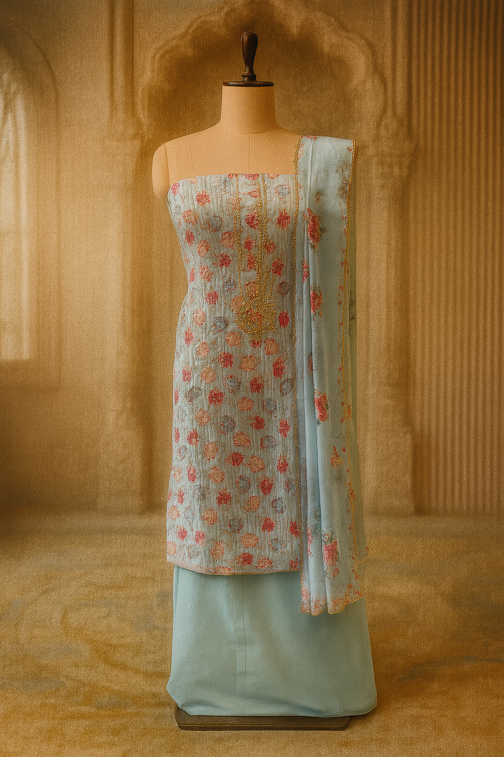 Unstitched Cotton Suit in Powder Blue