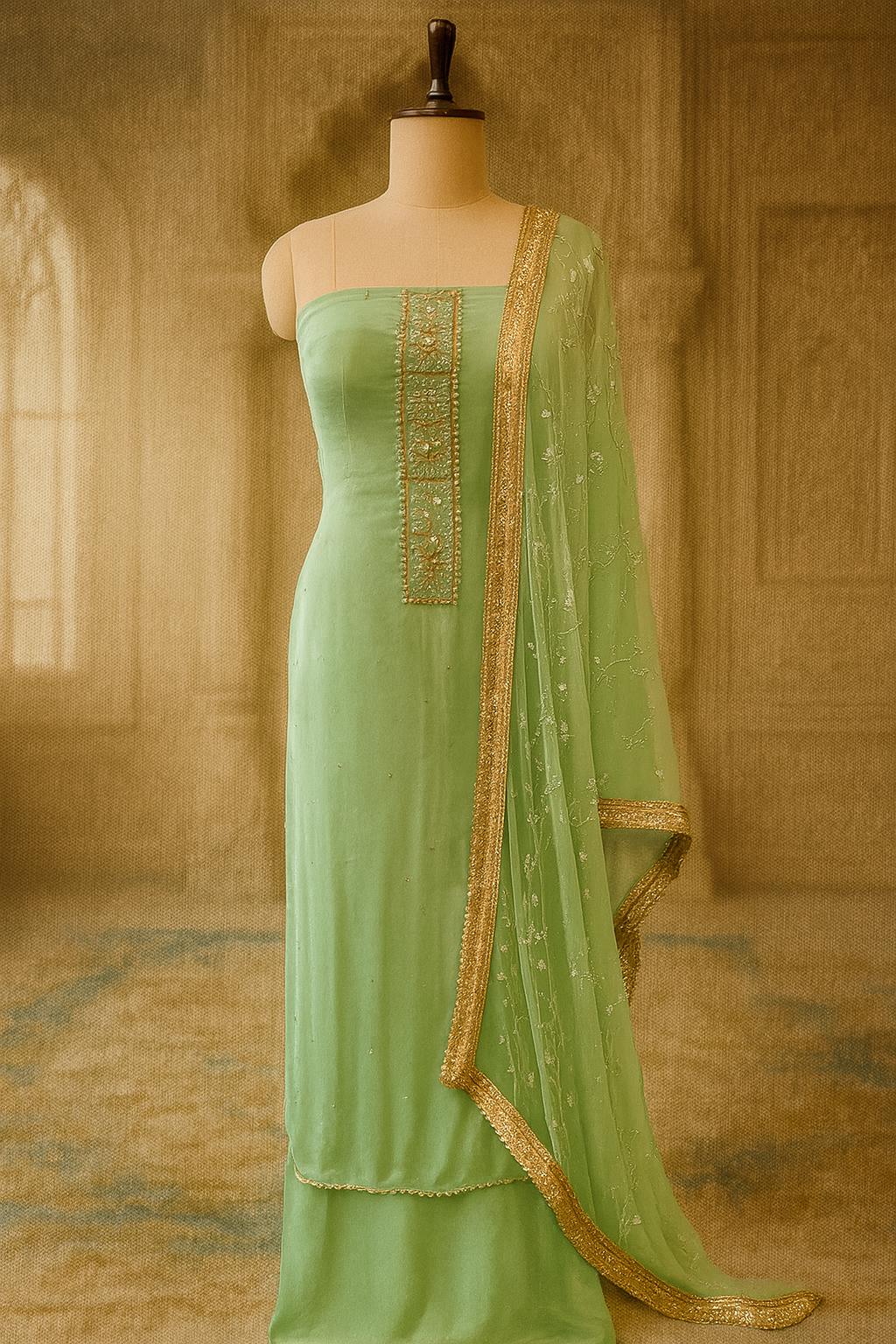Light Green Chiffon Suit with Gota Patti Work