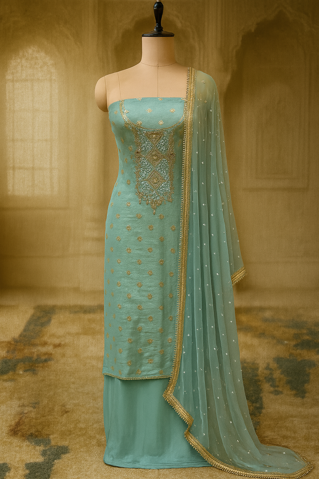 Pearl Radiance: Chanderi Silk Suit Set