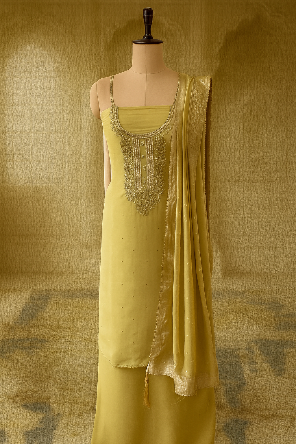 Golden Glow: Viscose Georgette Suit Set