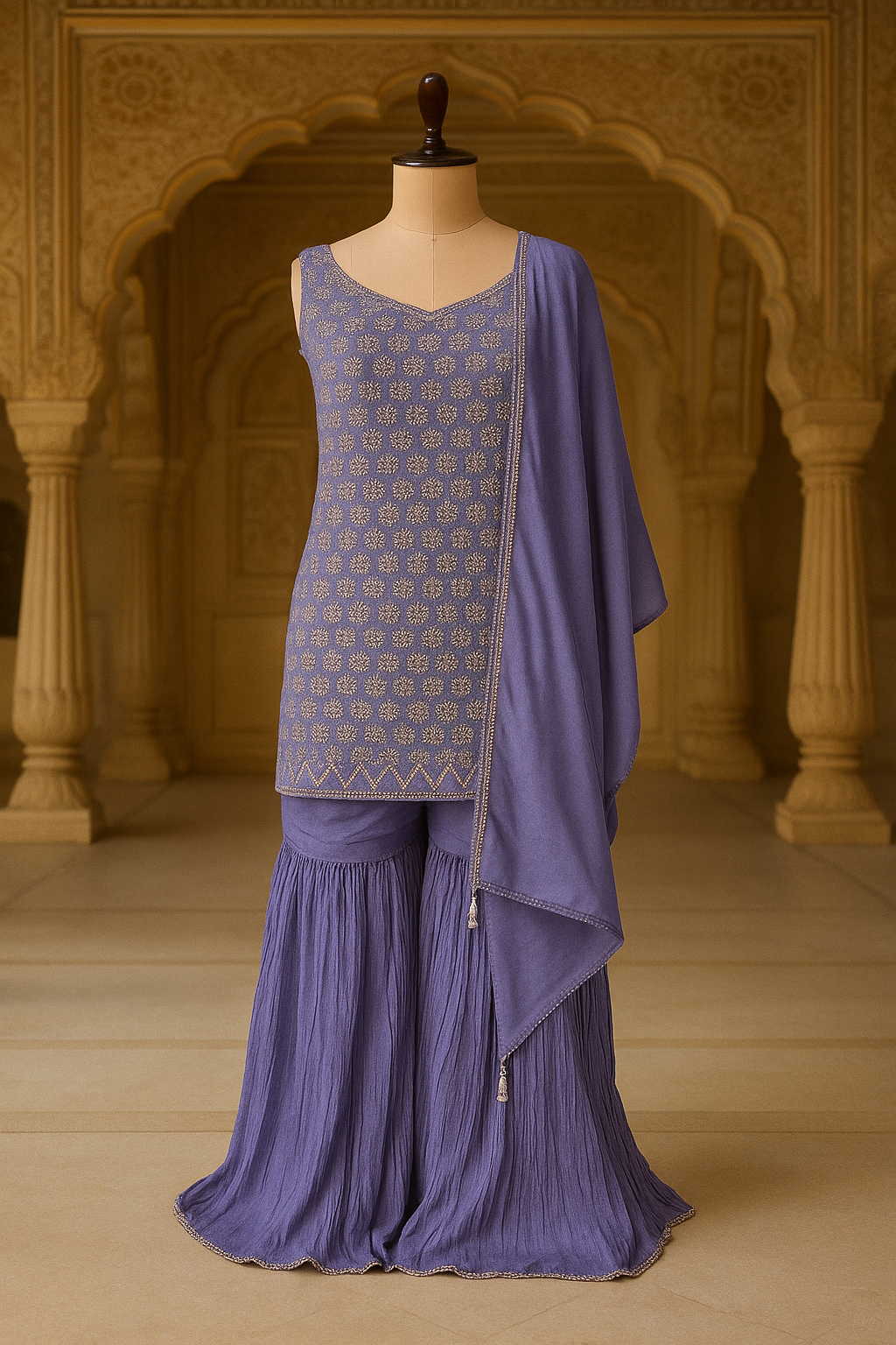 Purple Net Gharara Set