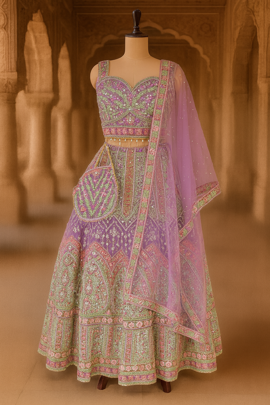 Lavender Net Crop Top Lehenga