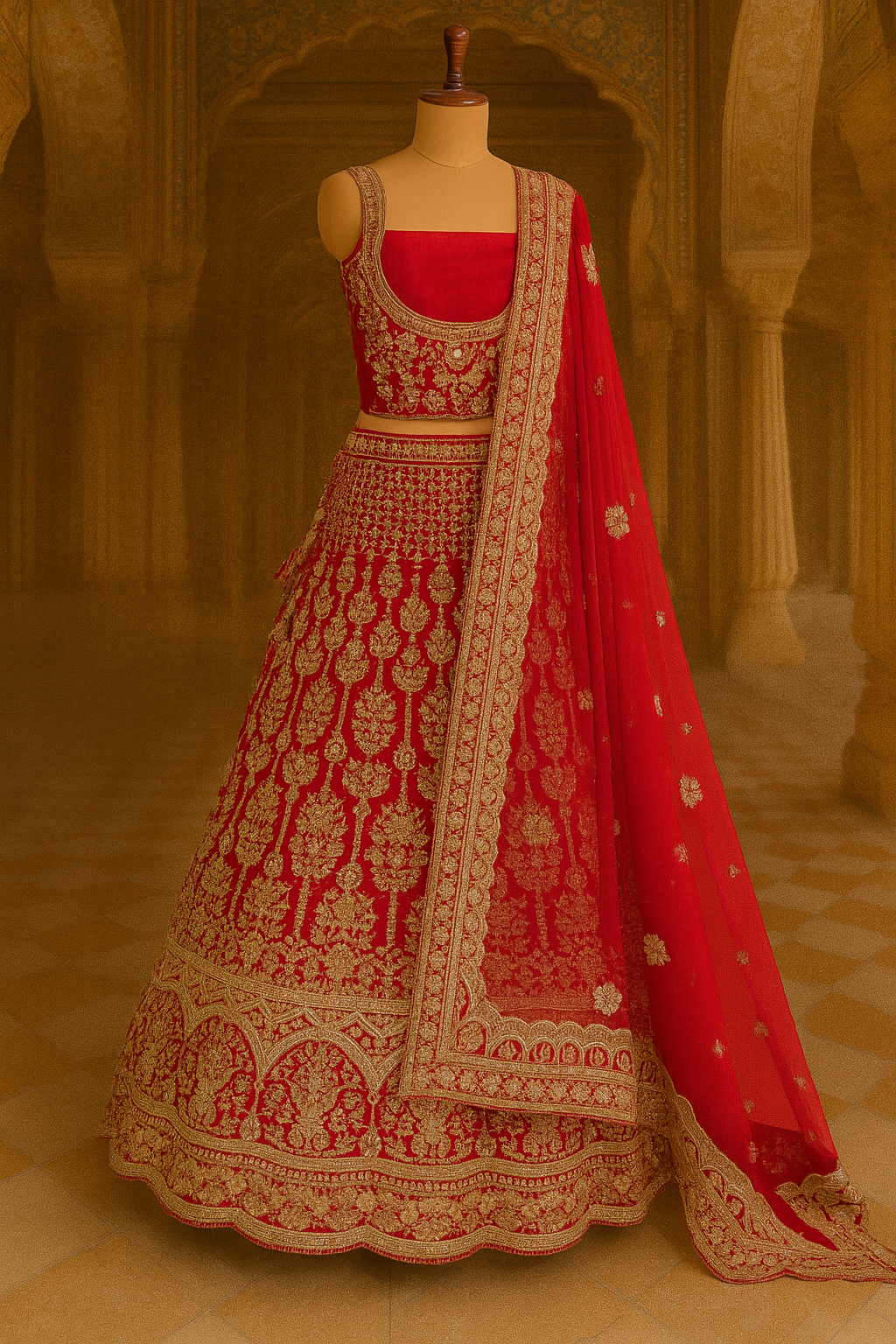 Maroon Velvet Bridal Lehenga