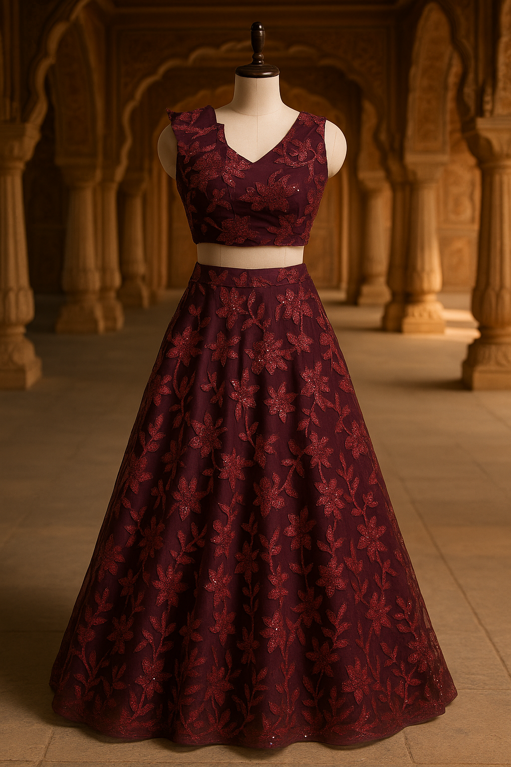 Crop Top Lehenga in Net