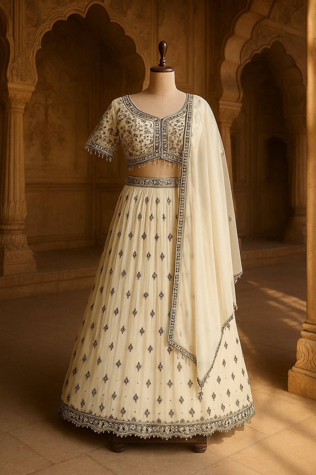 Ivory Embroidered Lehenga Set
