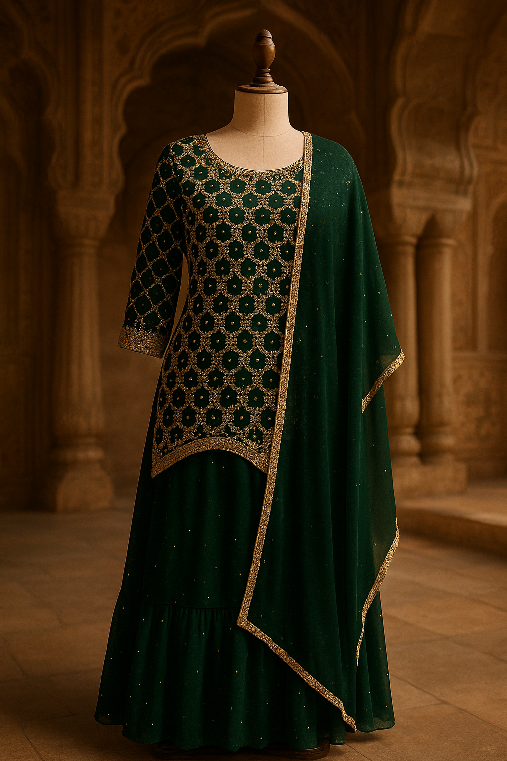 Georgette Stitched Suit Kurti with Lehenga in Green