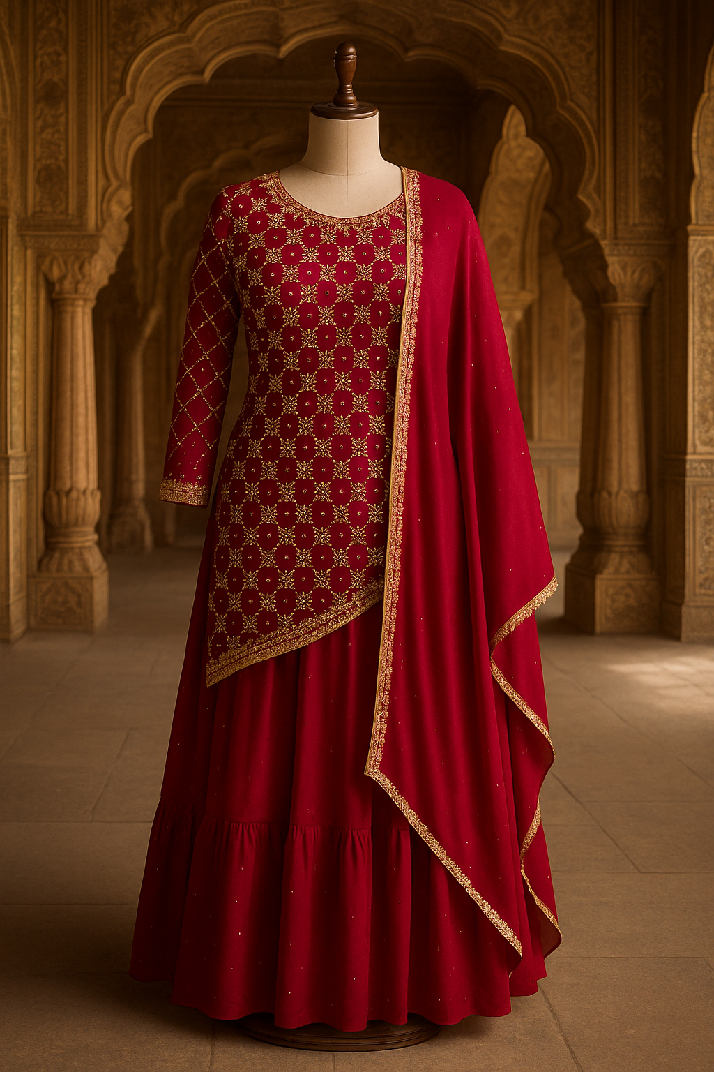 Georgette Stitched Suit Kurti with Lehenga & Dupatta