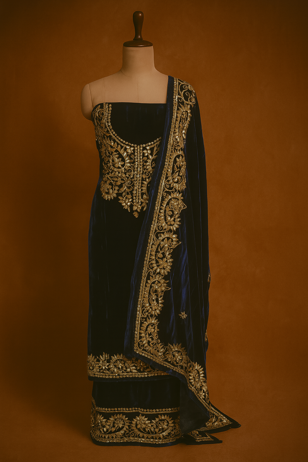 Royal Velvet Mirror & Dori Work Suit Set – Dark Blue