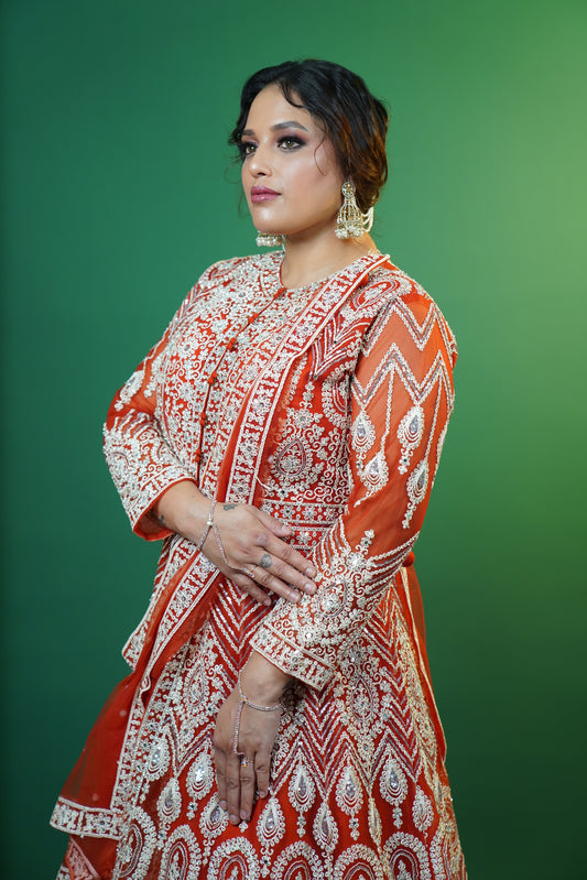 Front Slit Double Layered Indo-western gown With Duppatta