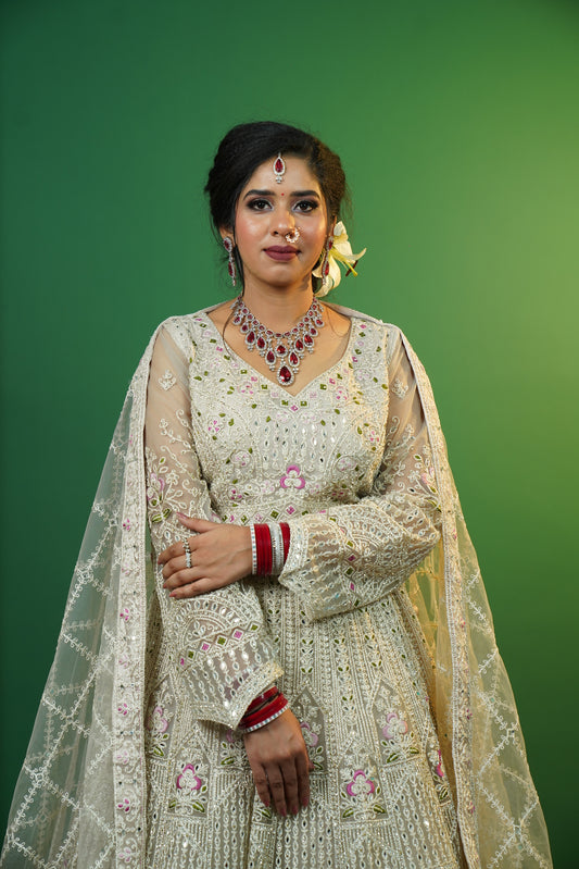 Off White Crop Top Lehenga