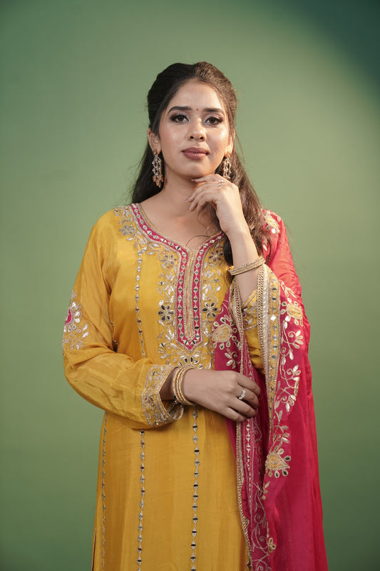 Yellow Kurti with Gharara & Dupatta