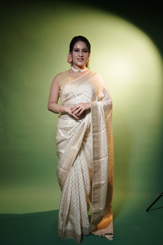 Off White Banarsi Silk Saree