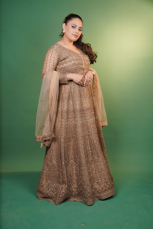 Front Slit Double Layered Indo-western gown With Duppatta