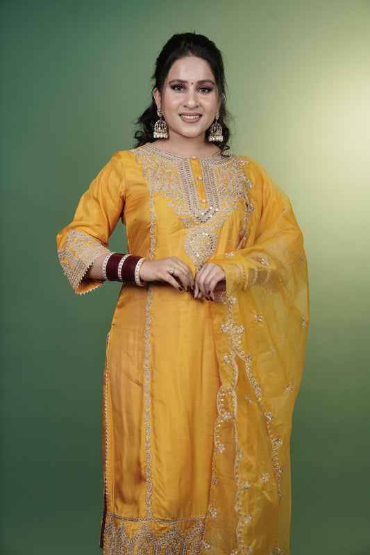 Yellow Kurti and Pant Set