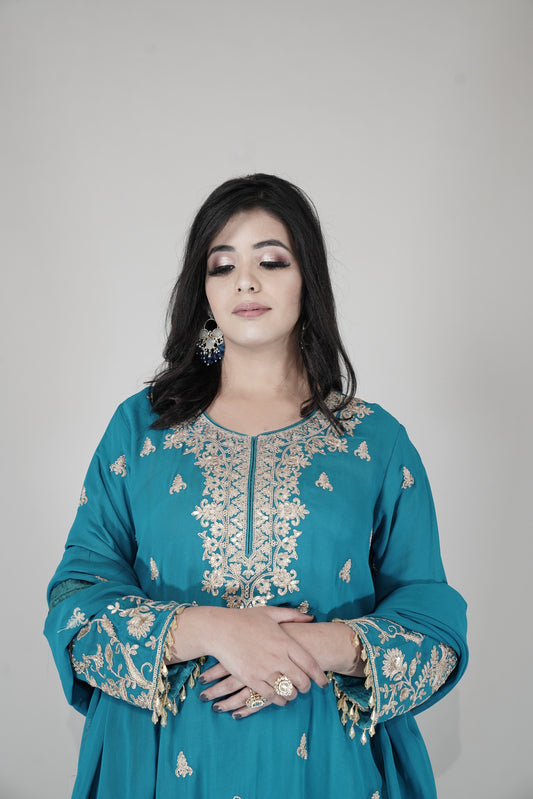 Blue Kurti With Plazzo And Duptta
