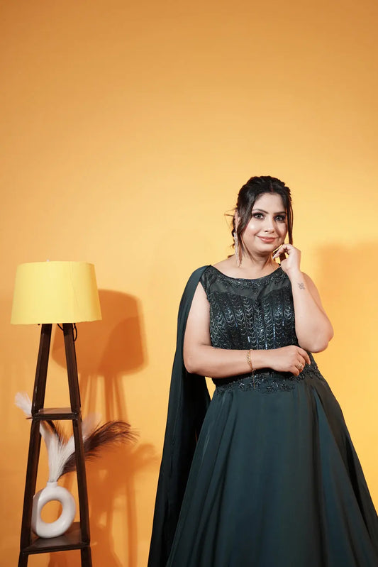 Dark Green Western Gown