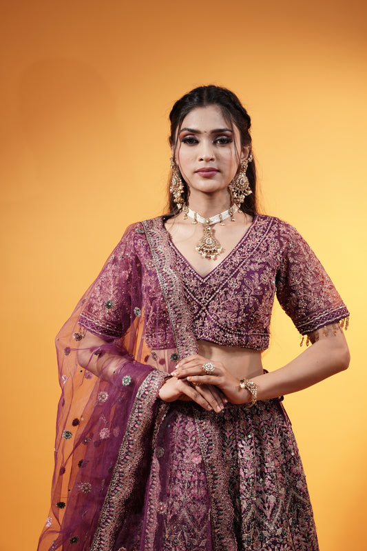 Purple Crop Top Lehenga