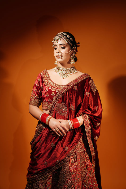 Maroon Bridal Lehenga with Double Dupatta