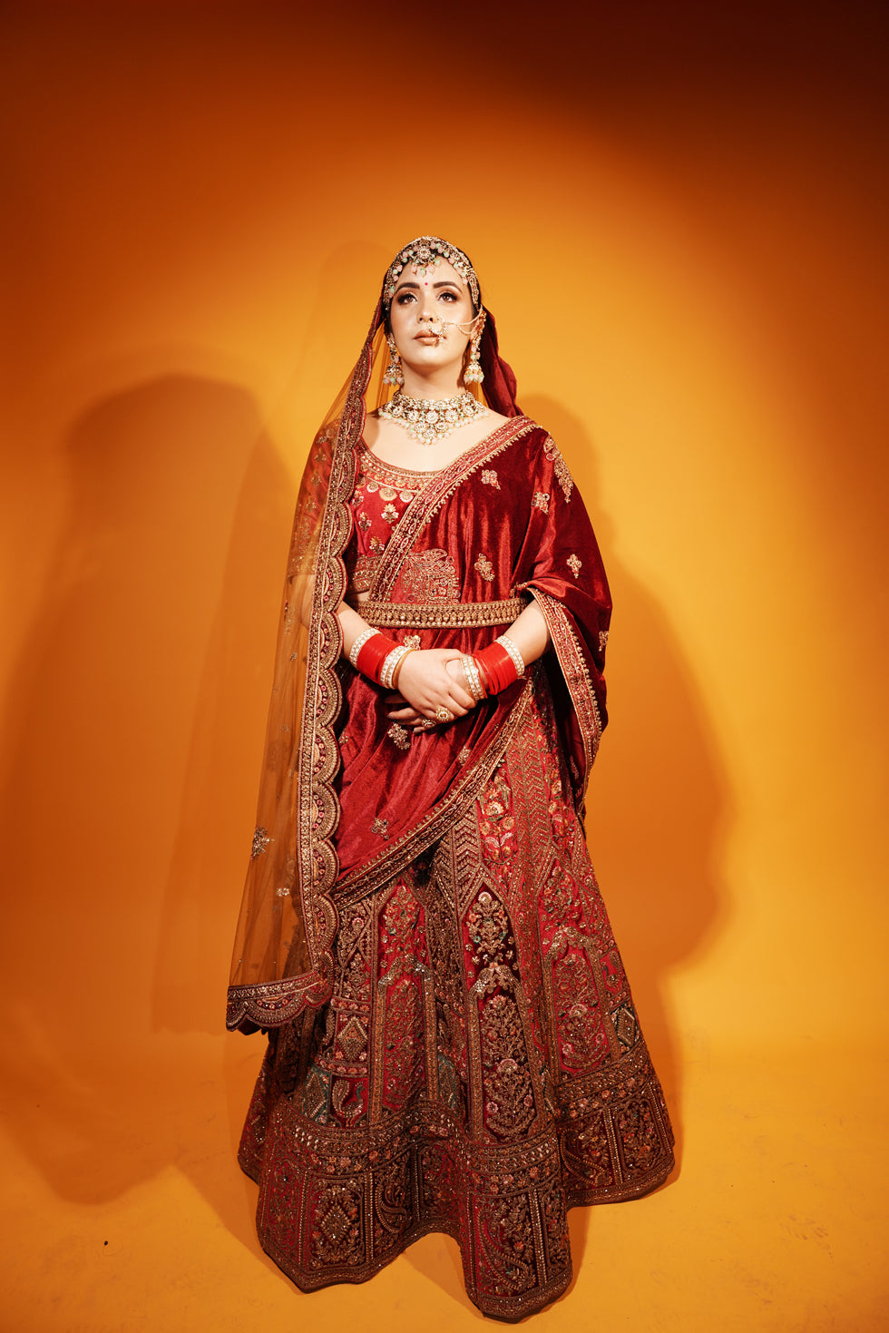 Maroon Bridal Lehenga with Double Dupatta