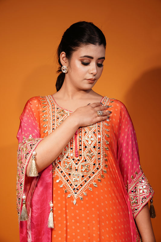Ombre Orange & Pink Hued Kaftan & Pant