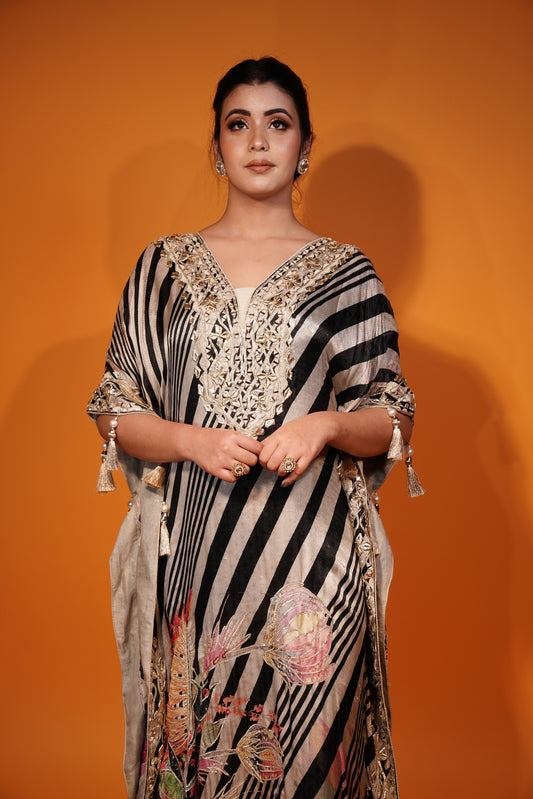 Beige & Black Designer Kaftan Set
