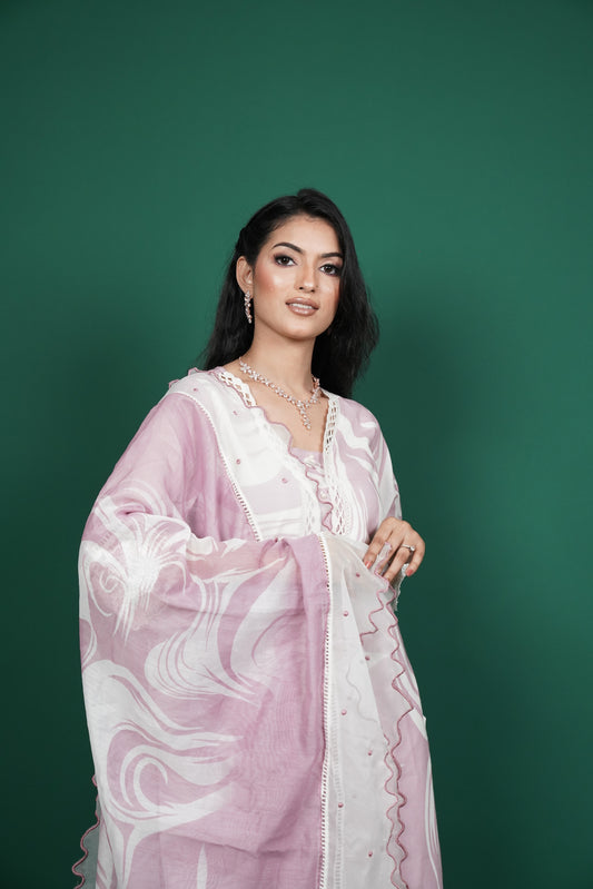 Abstract Printed Kurti Set with Dupatta