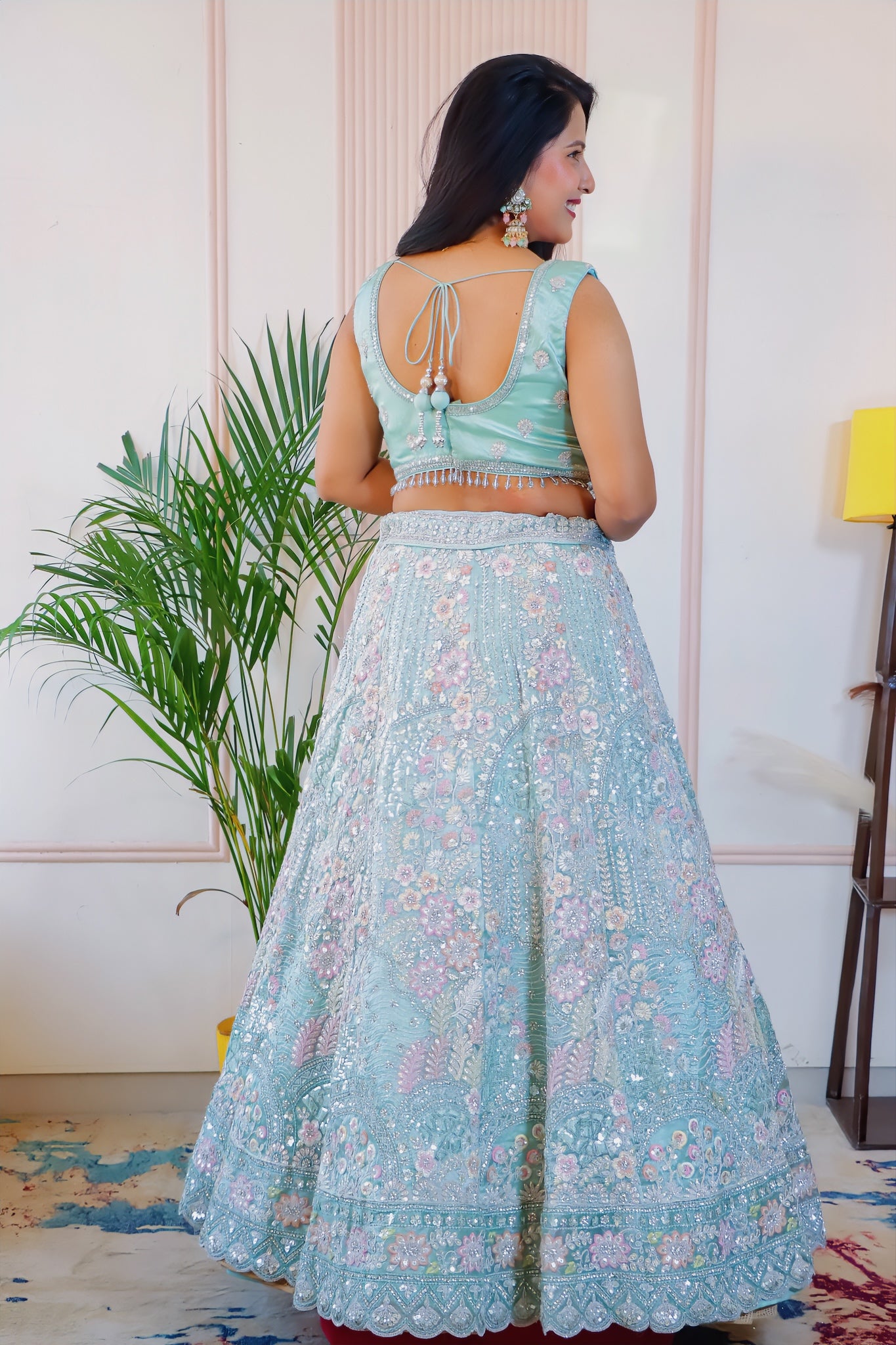 Pastel Mint Green Silk-Georgette Lehenga
