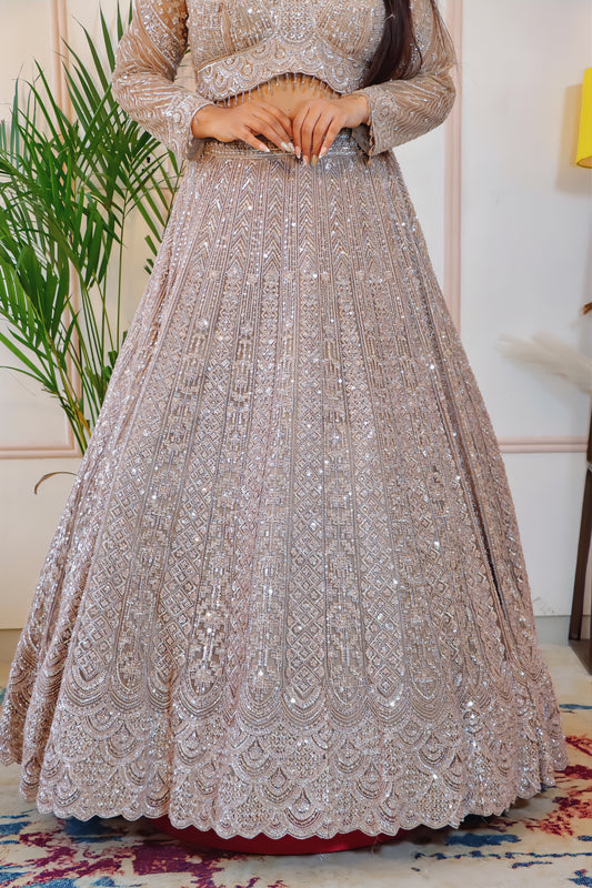 Silver Grey Net Lehenga