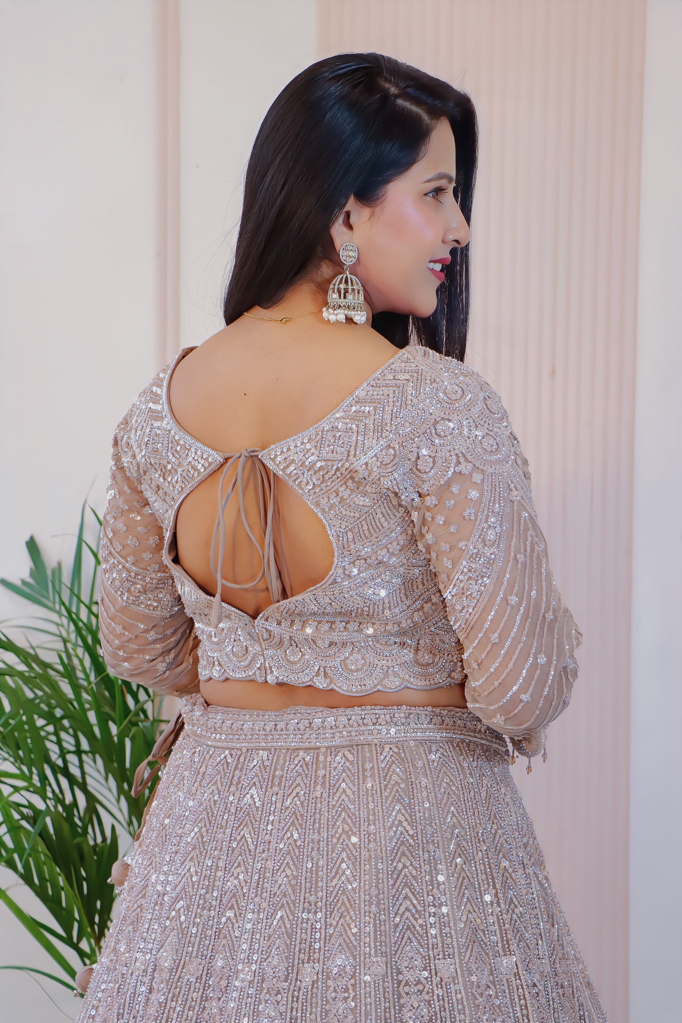 Silver Grey Net Lehenga