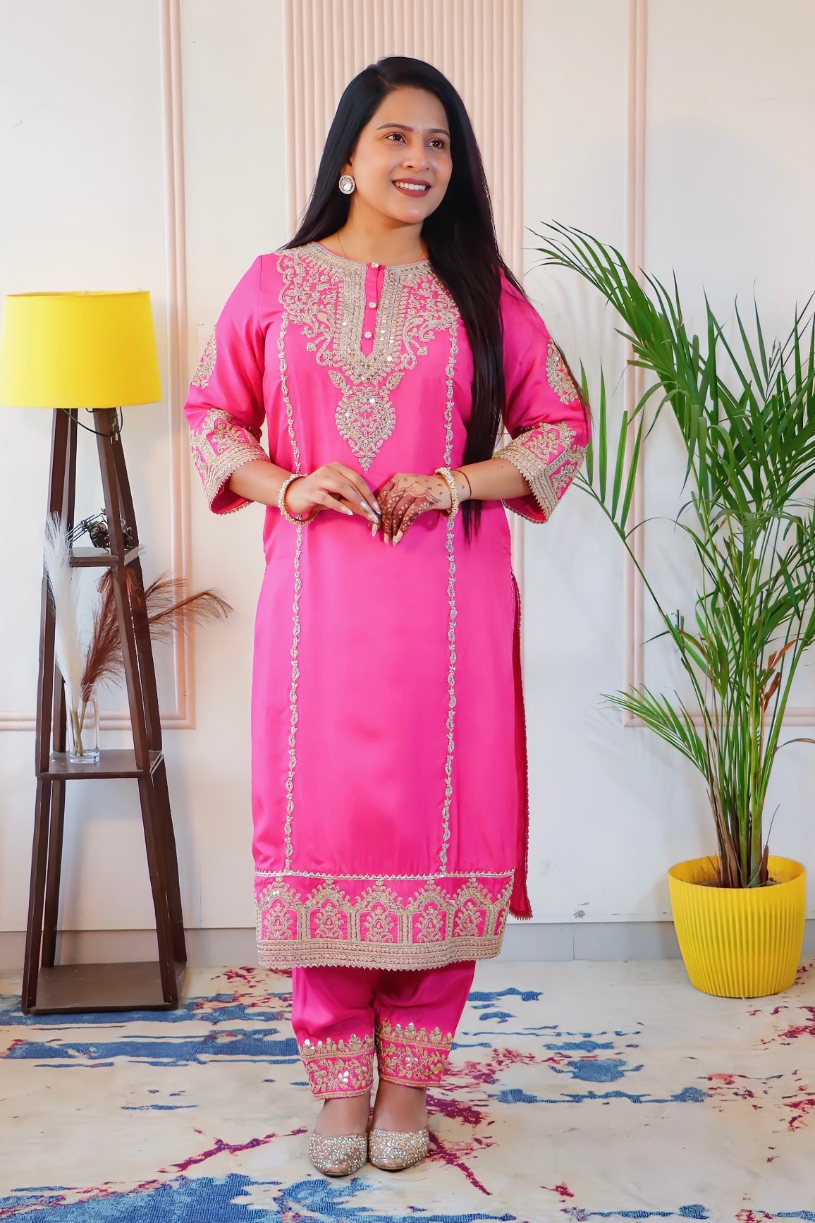 Pink Chanderi Silk Stitched Suit