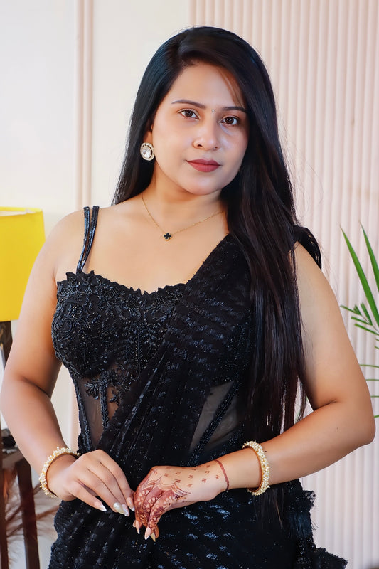 Black Georgette Drape Saree
