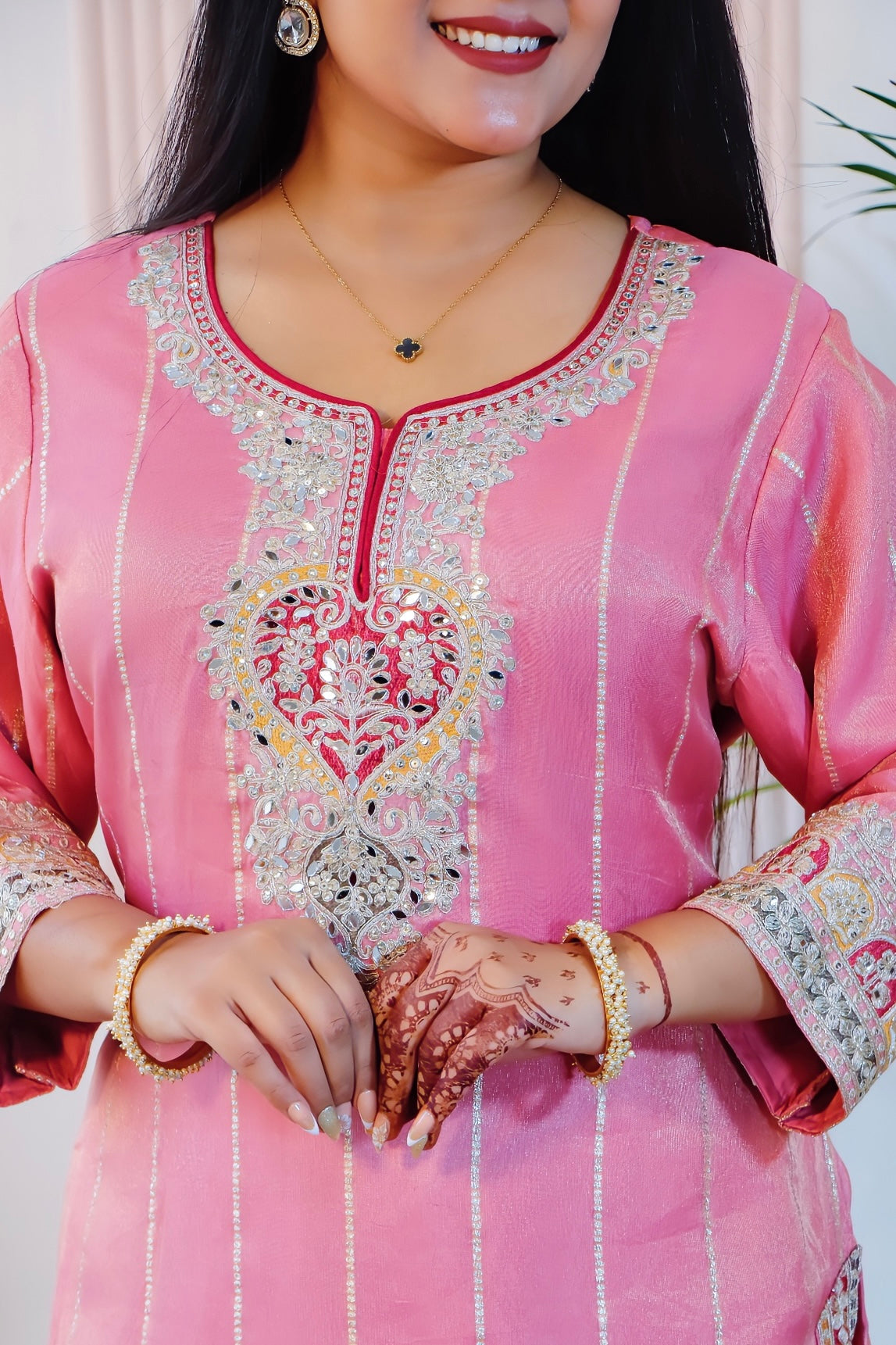 Peach & Maroon Short Kurti with Tulip Pant & Dupatta