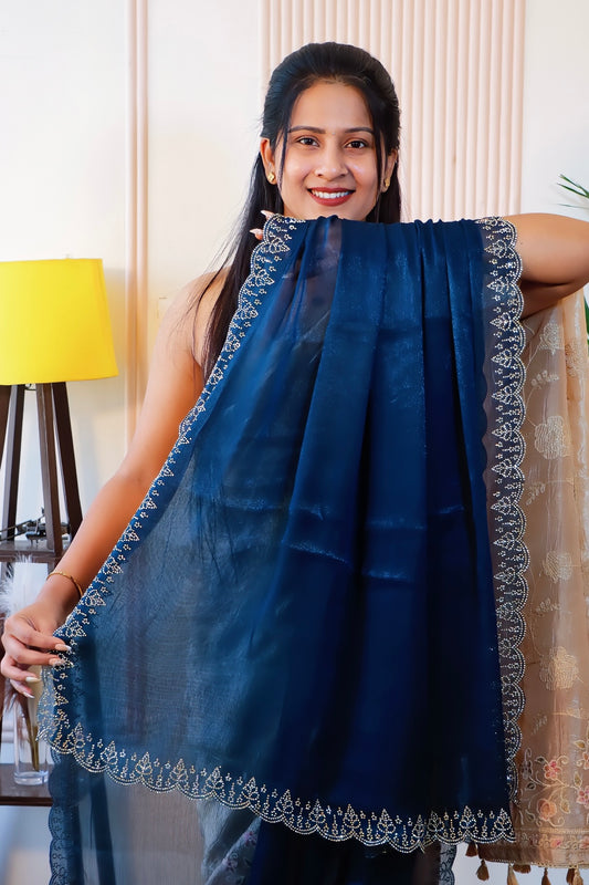 Elegant Navy Blue Georgette Saree