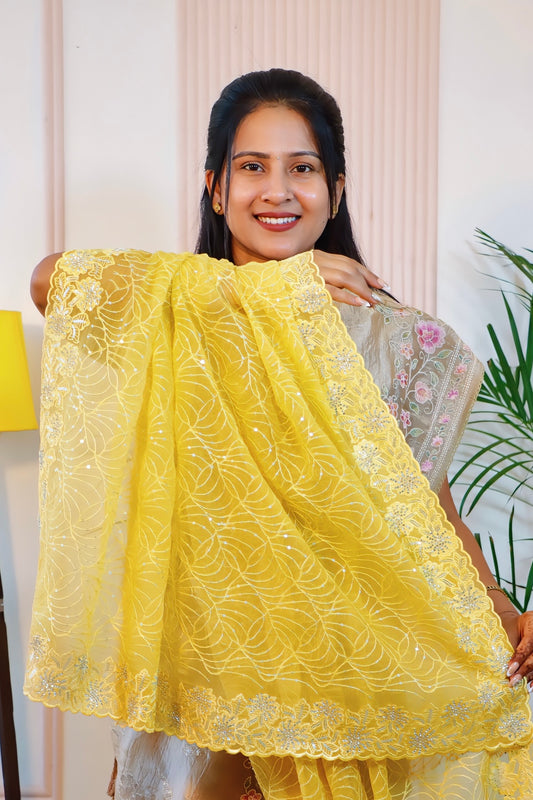 Radiant Lemon Yellow Crust Chiffon Saree
