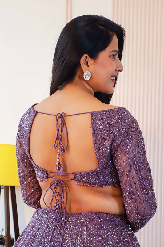 Royal Purple Net Bridal Lehenga