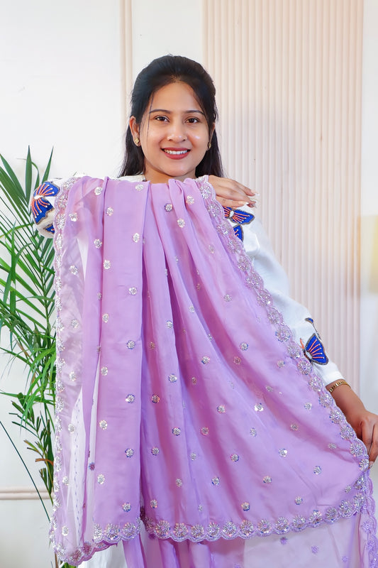 Elegant Lavender Pure Silk Saree
