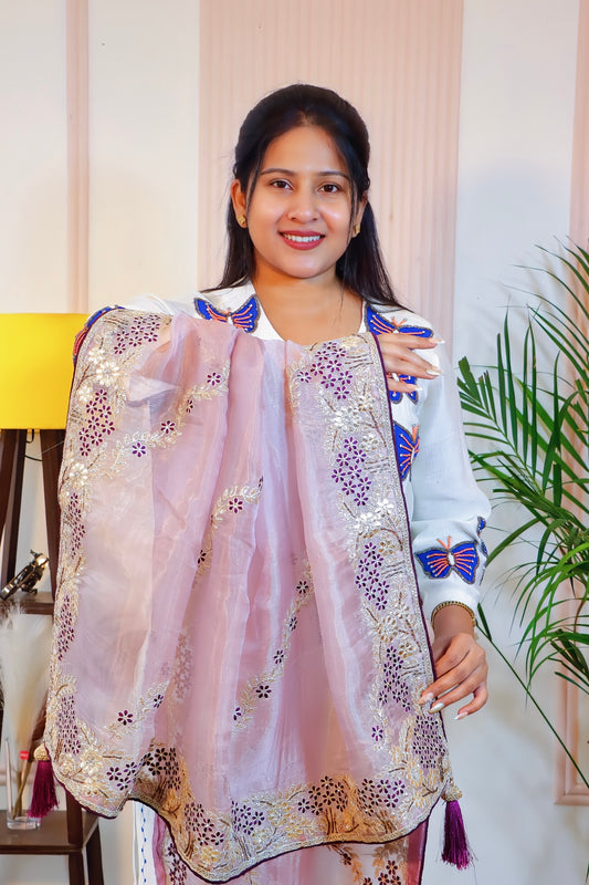 Lavender Elegance Net Shimmer Saree