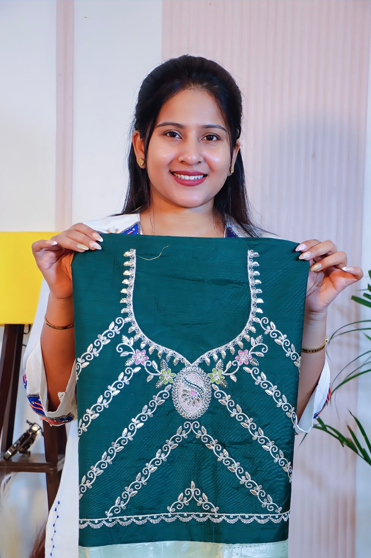 Elegant Mint Green Embroidered Saree