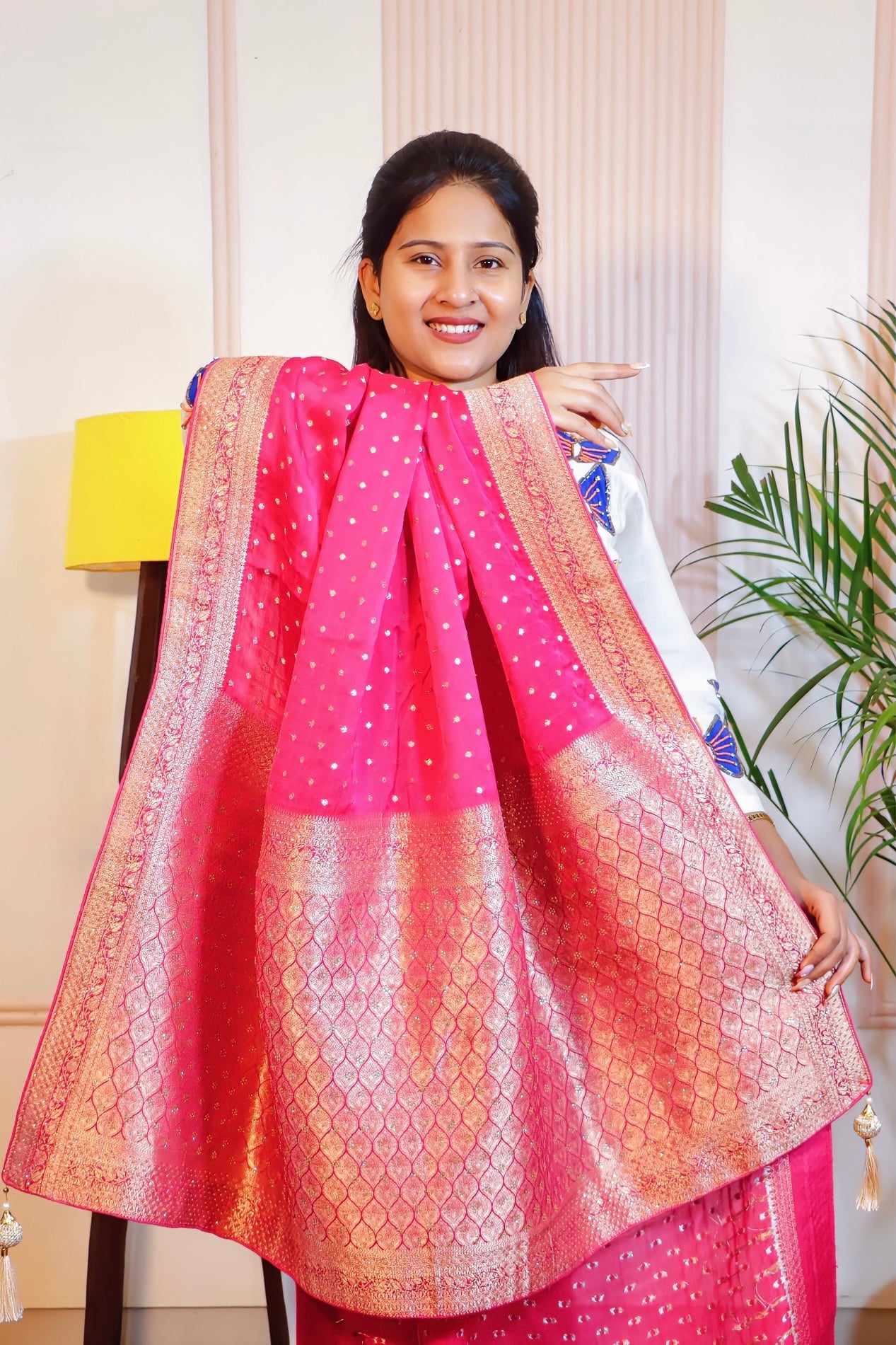 Magenta Pink Banarasi Silk Saree