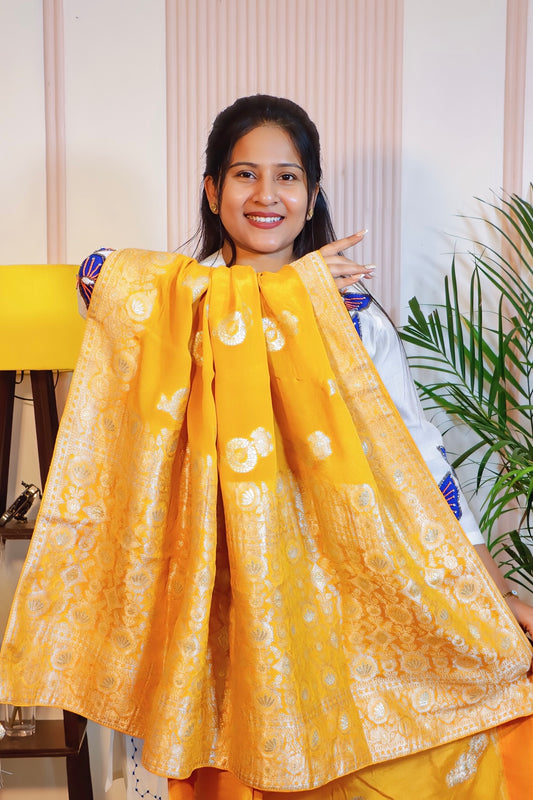 Radiant Yellow Georgette Silk Saree