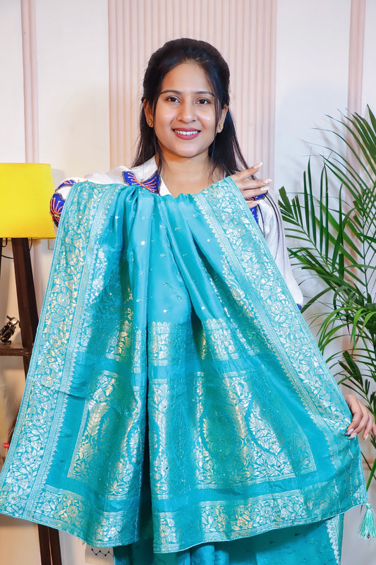 Aqua Blue Silk Saree
