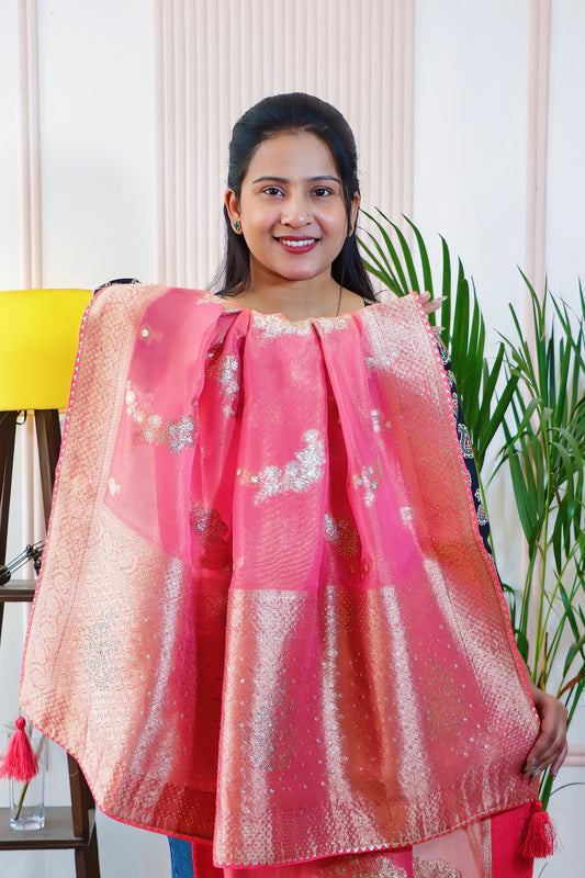 Peach Silk Unstitched Saree