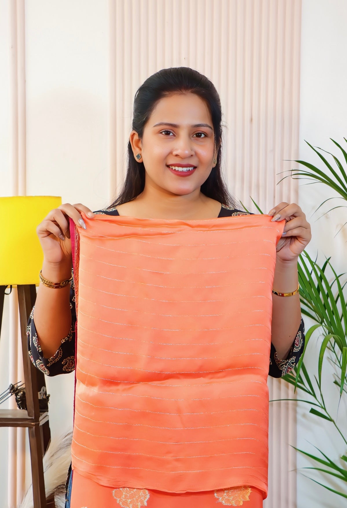 Peach Orange Zari Silk Saree