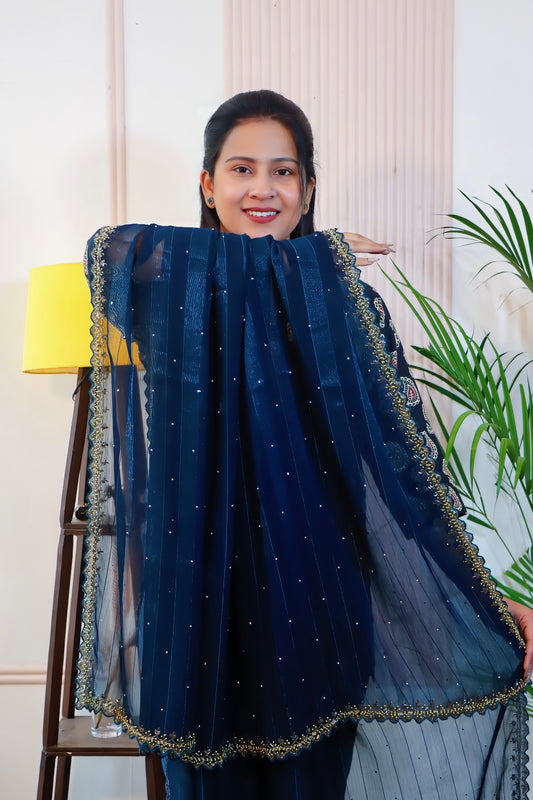 Black Georgette Saree with Subtle Gold Border