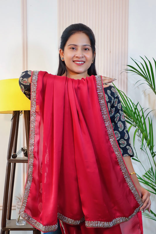 Maroon Satin Elegance Saree